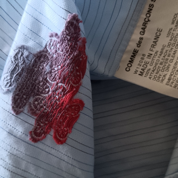 COMME DES GARCONS Blue Cotton Embroidered Shirt M - Picture 9 of 10